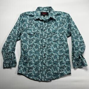 Rock & Roll Denim Youth Boys Modern Fit Blue Paisley Pearl Snap Shirt - Size L